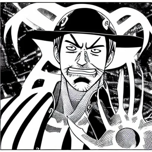 Prompt: robert downey jr as character in one piece manga,