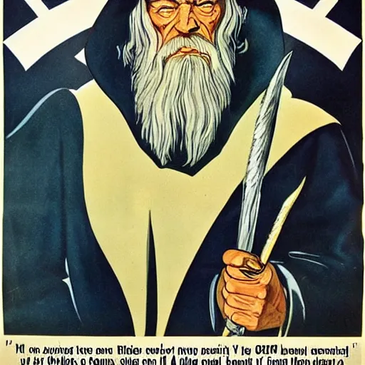 Image similar to WW2 propaganda poster showing Gandalf warning about the dangers of the one ring.