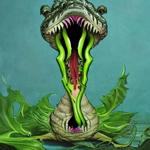 Image similar to a carnivorous plant with the head of an alligator