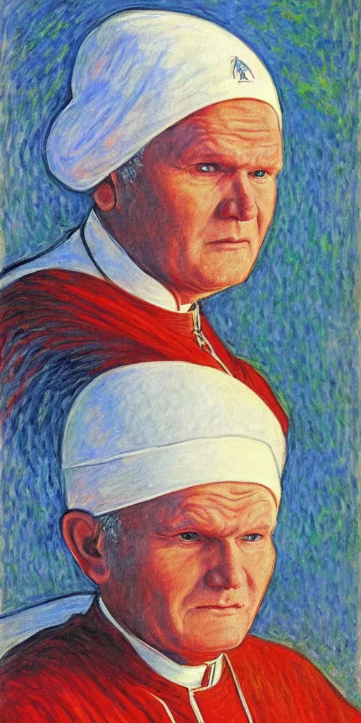 Image similar to portrait of john paul ii wearing piccolo's from dragon ball z white turban with a dome on top by claude monet