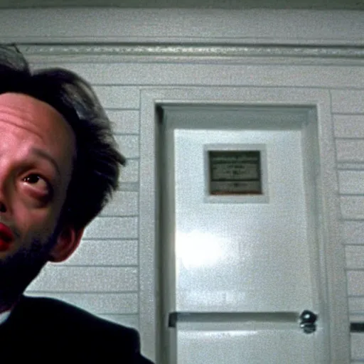 Prompt: film still of Nick Kroll as Dr Seth Brundle in The Fly 1986