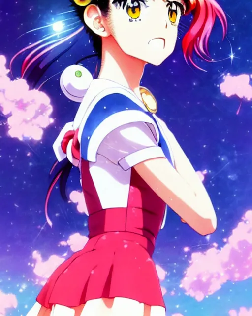 Image similar to Anime as Sailor Moon girl || cute-fine-face, pretty face, realistic shaded Perfect face, fine details. Anime. realistic shaded lighting poster by Ilya Kuvshinov katsuhiro otomo ghost-in-the-shell, magali villeneuve, artgerm, Jeremy Lipkin and Michael Garmash and Rob Rey Sailor-Moon Sailor Moon
