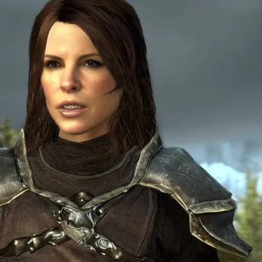 Image similar to realistic photo of Kate Beckinsale as a character in Skyrim,