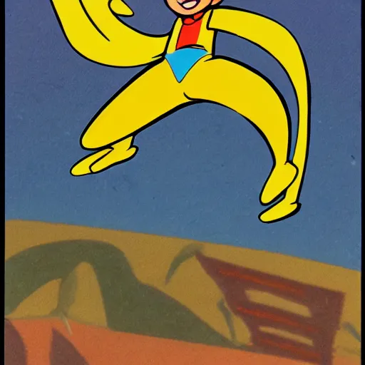 Prompt: a hanna barbera cartoon drawing of miles tails prower flying in the air