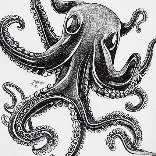 Image similar to a hyper-detailed pen drawing of an octopus on a dog on top of a gorilla