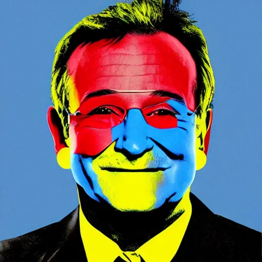 Image similar to rainbow robin williams. pop art