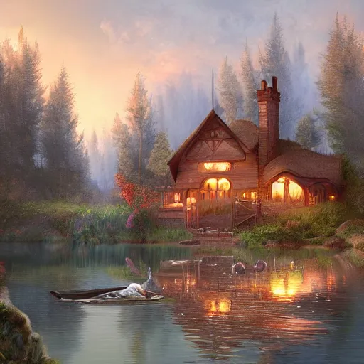 Image similar to brother grimms fairytale lakehouse rabbit digital art, irina french, heraldo ortega, mandy jurgens 8 k 1 5 0 mpx