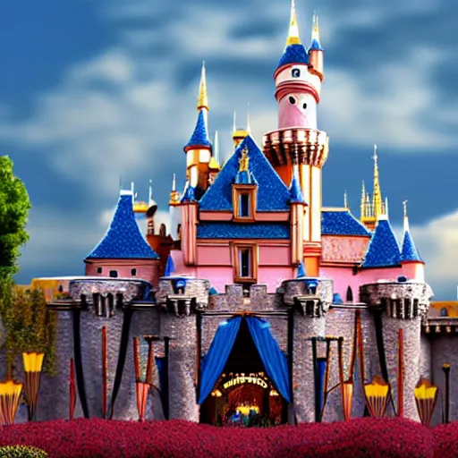 Image similar to the disneyland castle on fire, highly detailed, 8 k resolution, ultra realistic