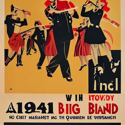 Image similar to a poster for a big band in 1 9 4 0