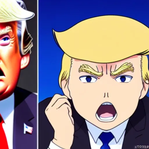 Image similar to Donald Trump as an anime character from Studio Ghibli