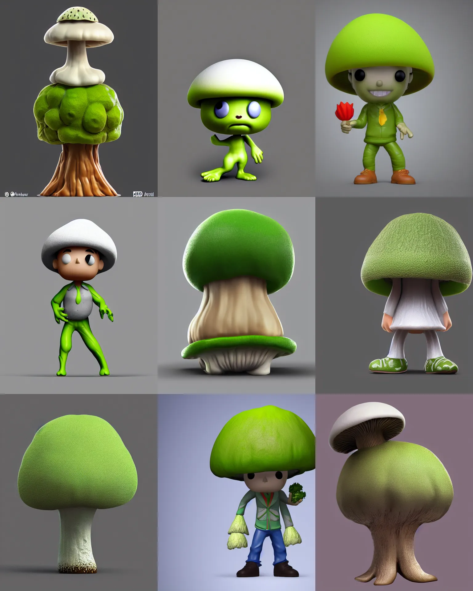 Prompt: full body 3 d render of weed mushroom as a funko pop!, studio lighting, grey background, single body, no shadow, blender, trending on artstation, 8 k, highly detailed