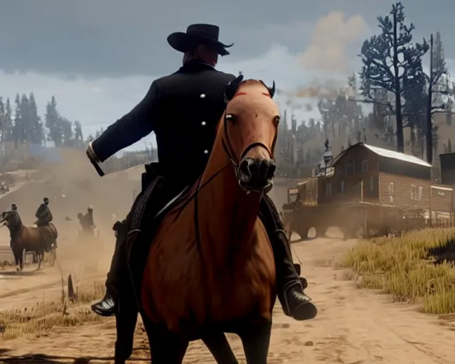 Prompt: Trump in RDR2, gameplay screenshot