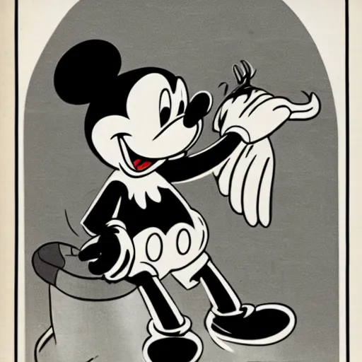 Image similar to vintage 1 9 3 0 s mickey mouse devouring a bloody fish