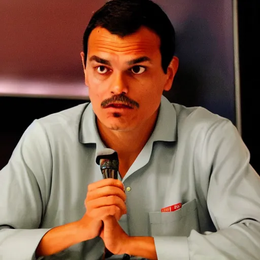 Image similar to Pedro Sánchez giving a meeting in his pajamas.