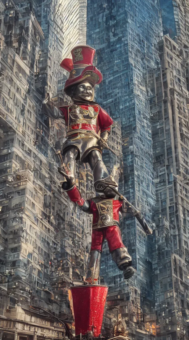 Prompt: hyperrealistic giant toy tin soldier in city, stunning, realistic, highly detailed attributes and atmosphere, dim volumetric cinematic lighting, 8 k octane extremely hyper - detailed render, post - processing, masterpiece,