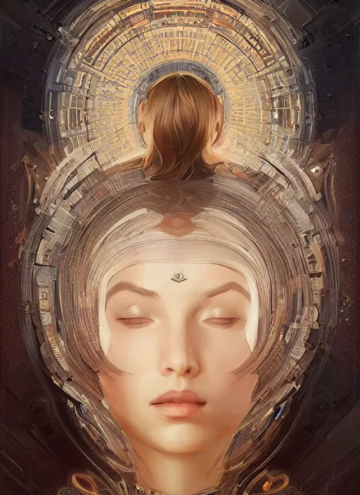 Prompt: symmetry!! alice, machine parts embedded into face, intricate, elegant, highly detailed, digital painting, artstation, concept art, smooth, sharp focus, illustration, art by artgerm and greg rutkowski and alphonse mucha, 8 k