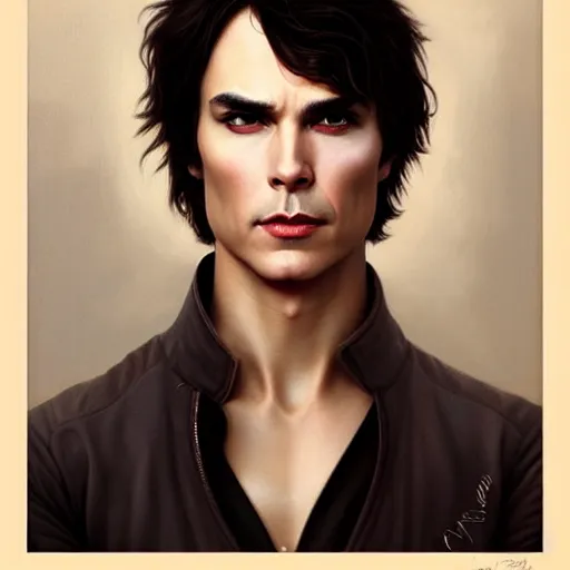 Image similar to attractive damon salvatore. highly detailed painting by tom bagshaw 8 k