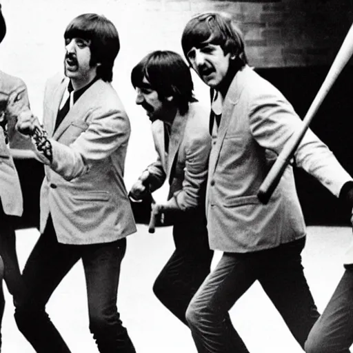 Image similar to the beatles whacking each other with baseball bats during let it be sessions