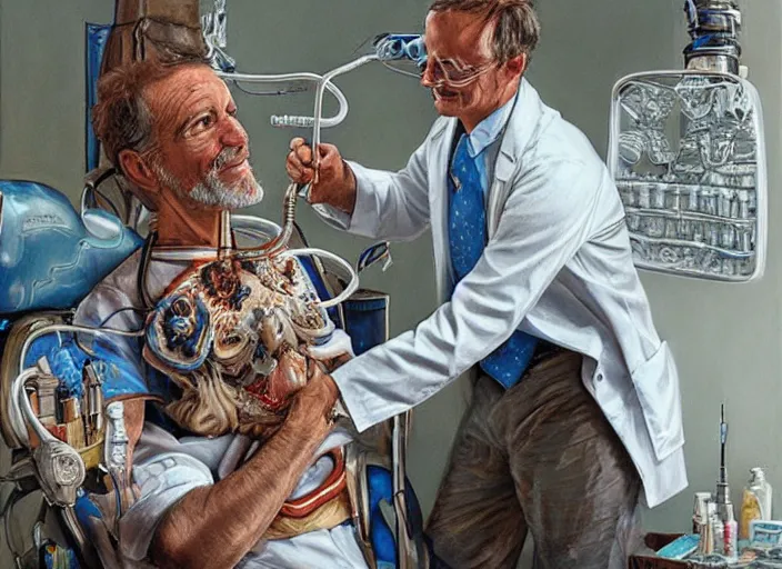Prompt: a highly detailed epic portrait of a dentist, james gurney, james jean