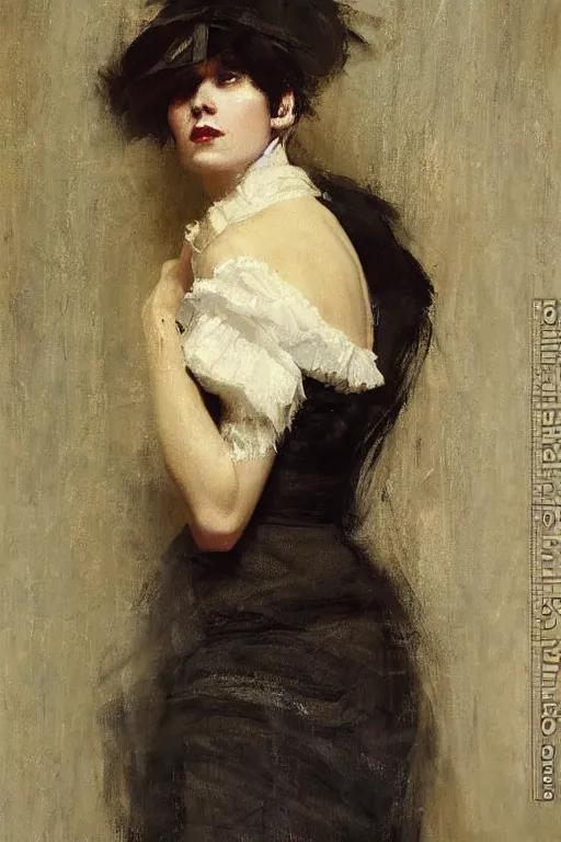 Image similar to Richard Schmid and Jeremy Lipking victorian genre painting full length portrait painting of a young beautiful woman victorian rich dancer