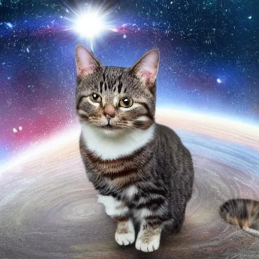 Image similar to the solar system exploded and a cat was blown away