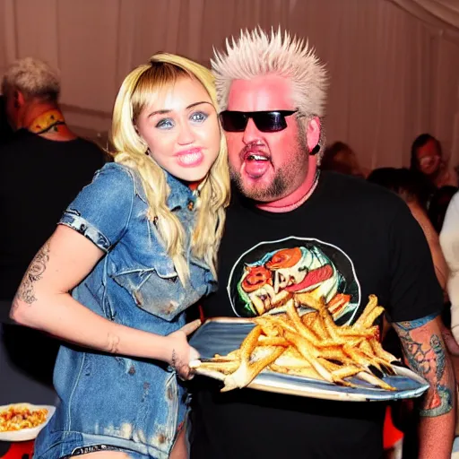 Image similar to miley cyrus and guy fieri holding their baby