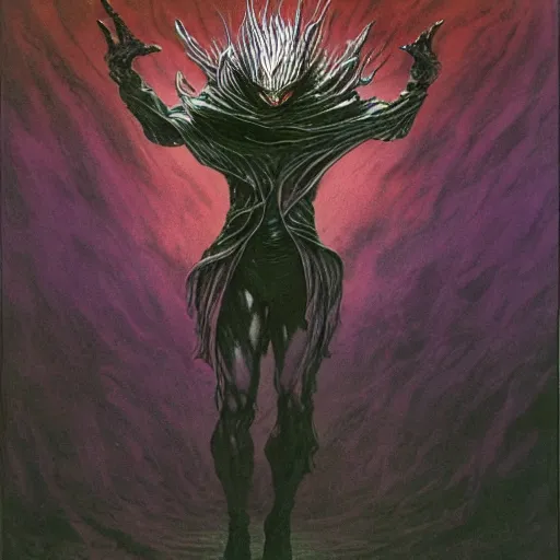 Prompt: full length body portrait of marvel villain eldrad, vibrant volumetric dark natural light, dark enlightenment, ink drawing by zdzislaw beksinski, jack kirby, tom lovell, alex malveda, greg staples