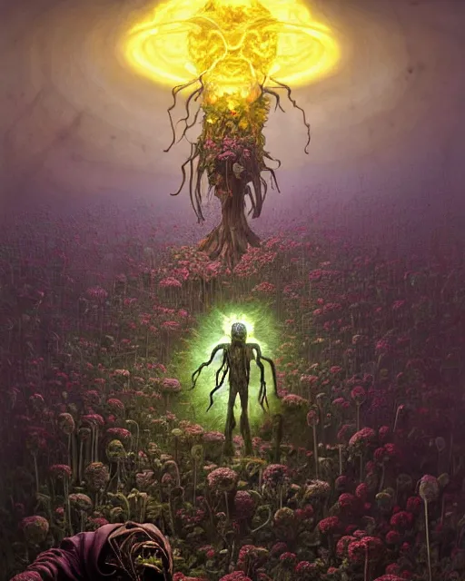 Image similar to the platonic ideal of flowers, rotting, insects and praying of cletus kasady carnage thanos davinci dementor wild hunt chtulu mandelbulb rick and morty doctor manhattan bioshock, caustic, ego death, decay, dmt, psilocybin, concept art by randy vargas and greg rutkowski and zdzisław beksinski