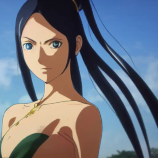 Image similar to highly detailed vfx portrait of nico robin, makoto shinkai