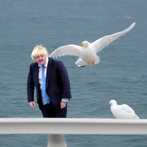 Prompt: Boris Johnson being pooed on by a seagull