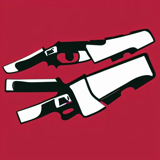 Image similar to minimalistic logo with two shotguns and chainsaw, vector graphic, 4 k, white background