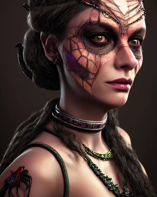 Image similar to beautiful headshot of the aztec witch of occult, realistic render, unreal engine, cgsociety, trending on deviantart, cinematic lighting, highly detailed