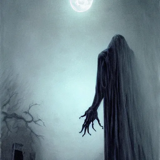 Prompt: scary painting of the spooky horrific tall man exiting from a wardrobe, moonlight, bedroom, horror, mystery, spooky, paranormal monster, photorealism, dramatic lighting, by wayne barlowe, children's book, illustration, trending on artstation