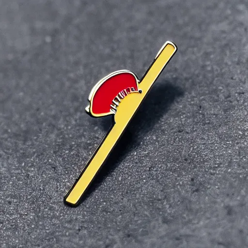 Image similar to minimalistic enamel pin of a kebab, retro design