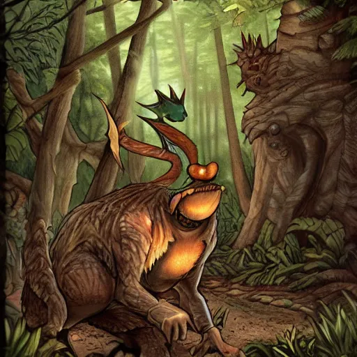 Prompt: kobold in a forest from d & d art by greg rutowski