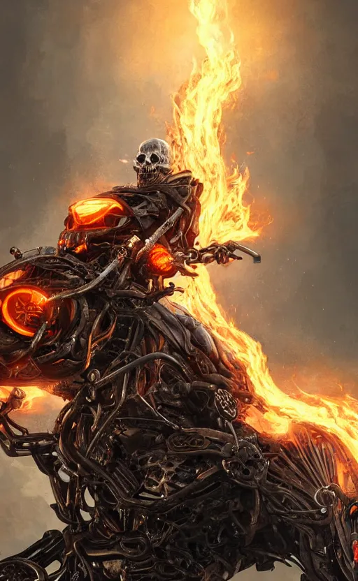 Image similar to dead as ghost rider, dynamic lighting, photorealistic fantasy concept art, trending on art station, stunning visuals, terrifying, creative, cinematic