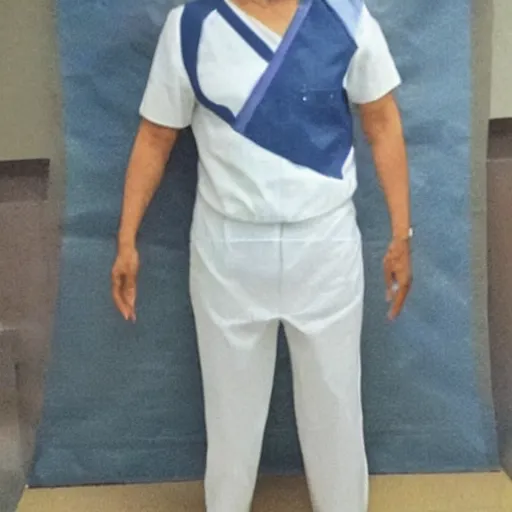 Prompt: full body mugshot photo of BongBong Marcos wearing a prisoner outfit, realistic,