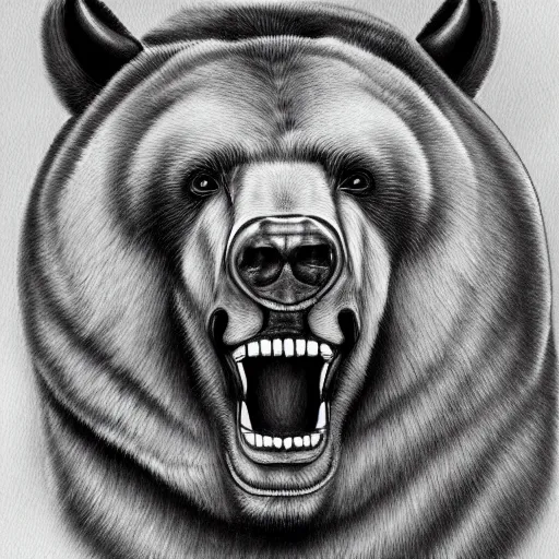 Image similar to painted portrait of a beast bear in monochrome