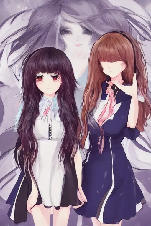 Image similar to two beautiful female idols in causal clothes standing face to face angry, detailed anime art