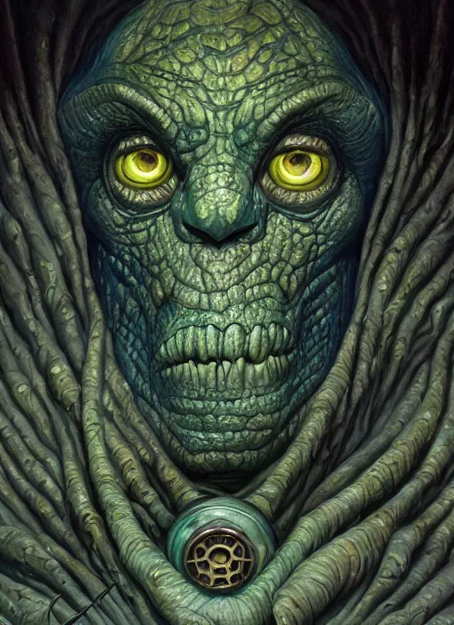 Image similar to hp lovecraft monster mf doom reptile eyes, blue skin, highly detailed, centered, digital painting, artstation, concept art, smooth, sharp focus, illustration, artgerm, tomasz alen kopera, peter mohrbacher, donato giancola, joseph christian leyendecker, wlop, frank frazetta