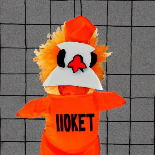 Image similar to chicken dressed as an inmate