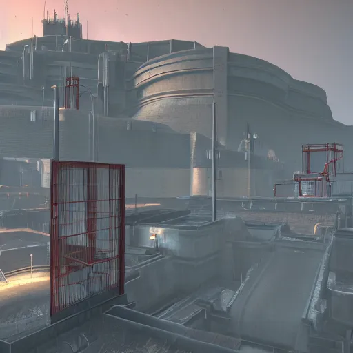 Image similar to the citadel from half - life by simon stalenhag, 4 k, hdr, tonemapping, goldsrc, half - life engine, black mesa, wad file, detailed, atmospheric, majestical lighting