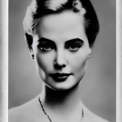 Image similar to victorian photograph of grace kelly, angelina jolie, 1 8 9 0 s photography, 1 9 0 0, realistic face, symmetrical face, detailed, grainy, edwardian, old photo