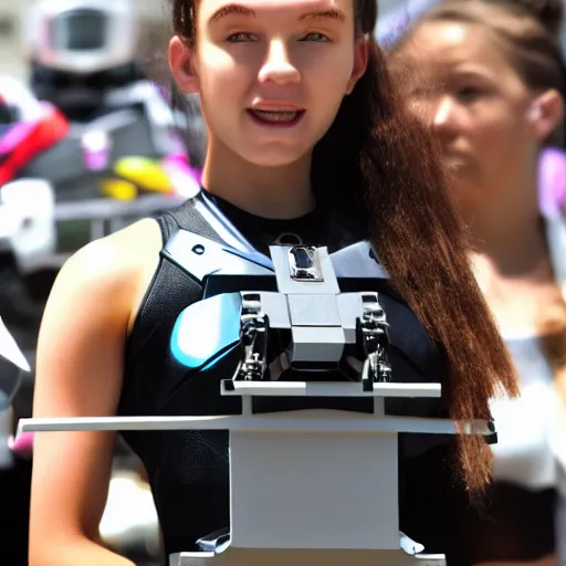 Image similar to beautiful cyborg girl on the podium, full shot