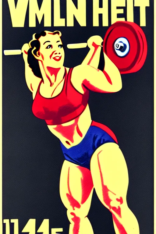 Prompt: 1940s womens weightlifting art poster