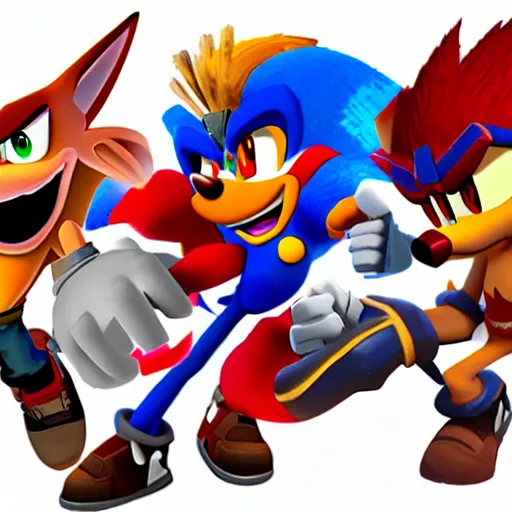 Image similar to crash bandicoot bros kirby super star ultra sonic the hedgehog gta style ratchet and clank