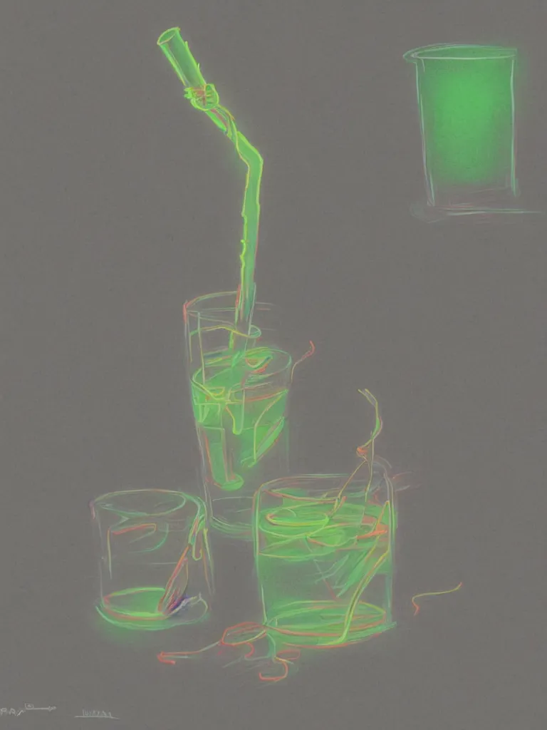 Prompt: neon liquid in glass with straw by disney concept artists, blunt borders, rule of thirds