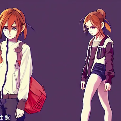 Image similar to beautiful boyish emma watson in majora's mask, wearing oversized mayan bomber jacket with overalls and leotard, bulky poofy bomber jacket with mayan patterns, aztec street fashion, gapmoe yandere grimdark, trending on pixiv fanbox, painted by greg rutkowski makoto shinkai takashi takeuchi studio ghibli, akihiko yoshida