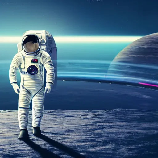 Image similar to retrofuturistic port of a astronaut minimal bionic, space in graphics in background, cinematic, elegant, 4 k