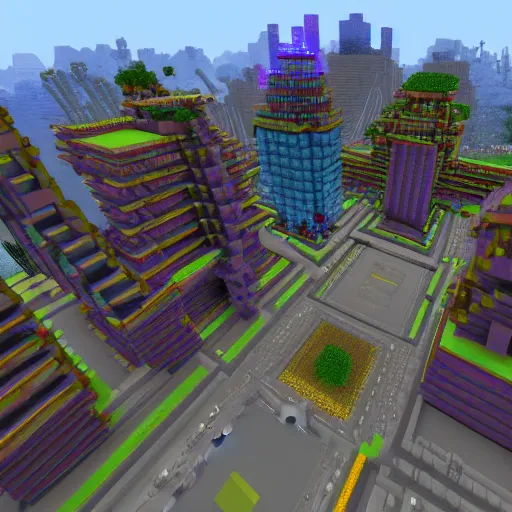 Image similar to futuristic city in Minecraft